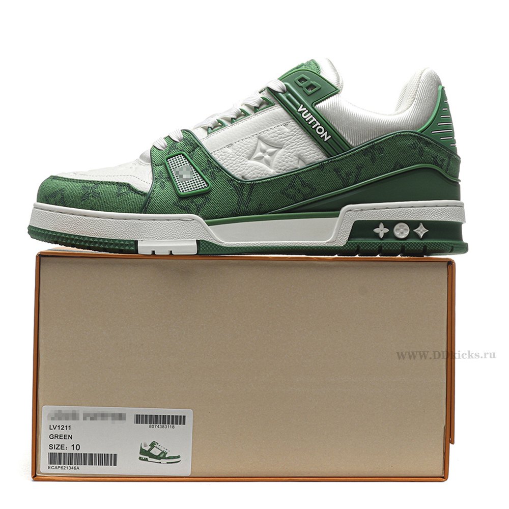 dd lou1s vu1tton trainer green monogram De*1m white